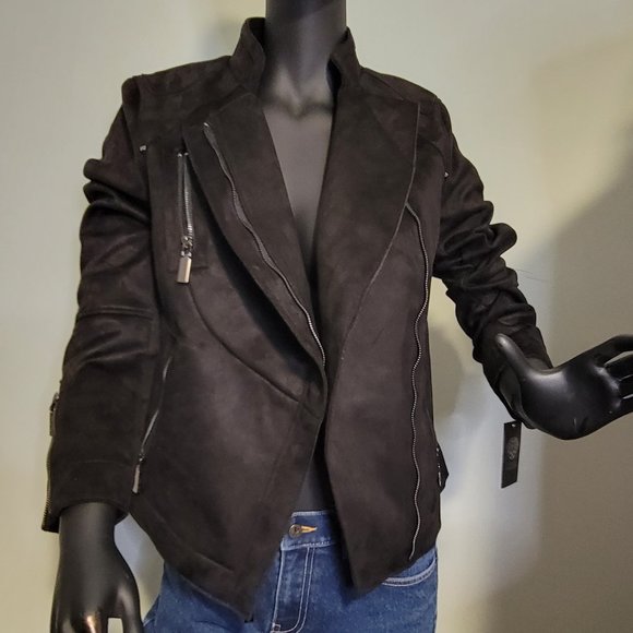 NWT Vince Camuto Black Vegan Suede Moto Jacket - Picture 9 of 14